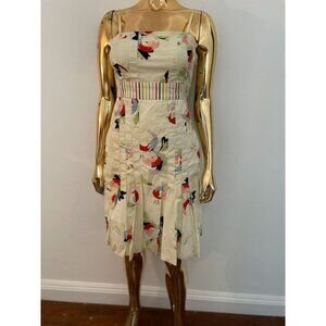 Anthropologie Maeve Y2K Vintage Style Floral Print Dress With Striped Waist & Bo